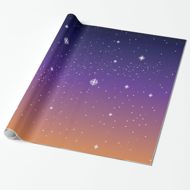 Papel De Regalo Cielo de estrellas morado y dorado (Desenrollado)