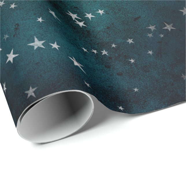 Papel De Regalo Cielo de estrellas plateadas (Esquina del rollo)