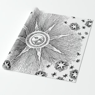 Papel De Regalo Cielo Nocturno Antiguo Estrellas Sol Zodiaco Medie