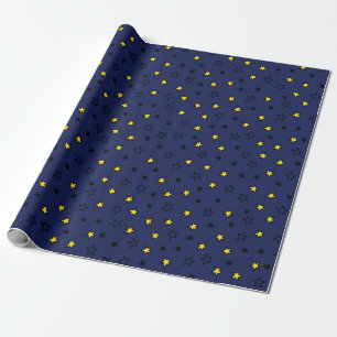 Papel De Regalo Cielo nocturno cuece estrellas amarillas en patrón