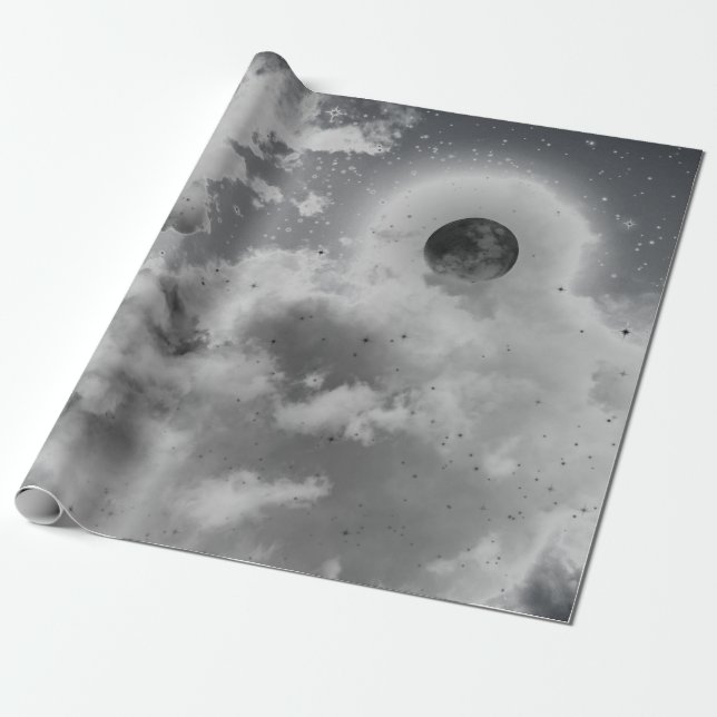 PAPEL DE REGALO CIELO NOCTURNO EN BLANCO Y NEGRO (Desenrollado)