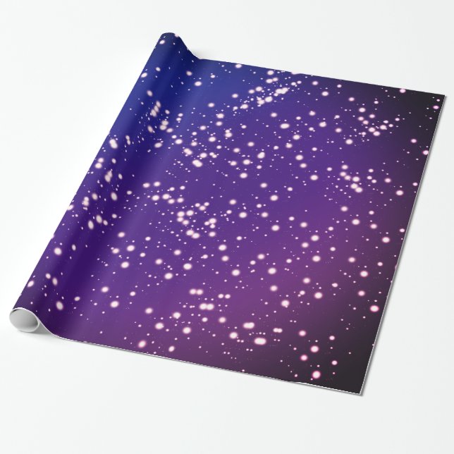 Papel De Regalo Cielo nocturno morado y azul con diseño de estrell (Desenrollado)