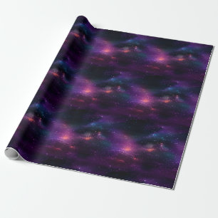 Papel De Regalo Cielo nocturno púrpura y negro con estrellas