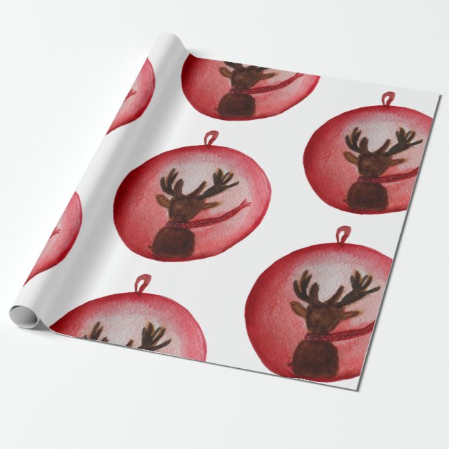 Papel de Regalo Ciervo Acuarela, Navidad (Desenrollado)