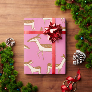Papel De Regalo Ciervo Bebé Adorable y Familia sobre Rosa