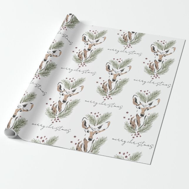 Papel De Regalo Ciervo Bosque Acuarela Rústica (Desenrollado)