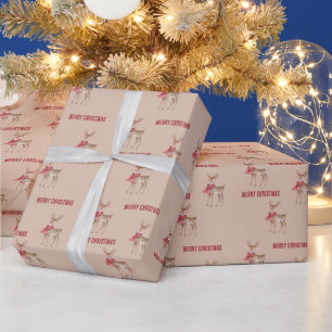 Papel De Regalo Ciervo Bufanda Roja Navidad