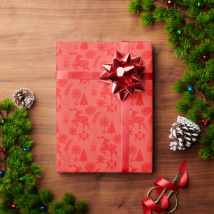 Papel De Regalo Ciervo de Arte Popular Bosque Rojo Regalo