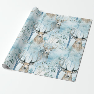 Papel De Regalo Ciervo de bosque de acuarela de invierno (2)