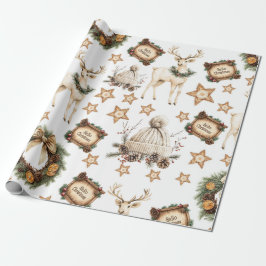 Papel De Regalo Ciervo de Navidad Acogedor Vintage