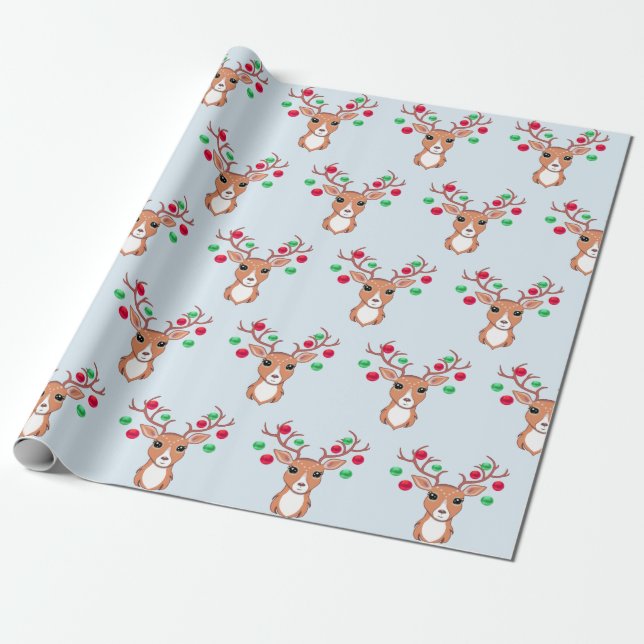 Papel De Regalo Ciervo de Navidad Adorable (Desenrollado)