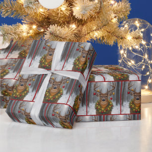 Papel De Regalo Ciervo de Navidad con una guirnalda