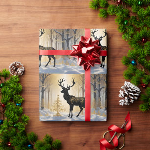 Papel De Regalo Ciervo dorado en el bosque de luz invernal
