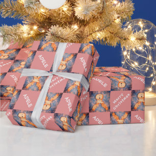 Papel De Regalo Ciervo Encantador Nombre de Niños Feliz Navidad Fi