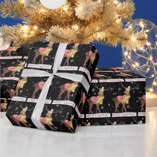 Papel De Regalo Ciervo Feliz Navidad en copos de nieve