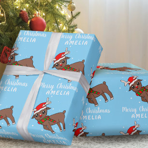 Papel De Regalo Ciervo Lindo con Gorro de Santa Niños