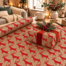 Papel de regalo ciervo rojo Rustic Kraft