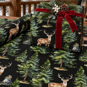 Papel De Regalo Ciervo Rústico Negro En El Bosque