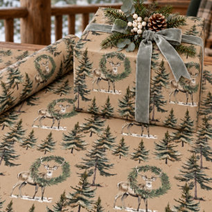 Papel De Regalo Ciervo y corona de Kraft rústico en el bosque