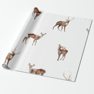 Papel De Regalo Ciervo y venado de bosque en acuarela
