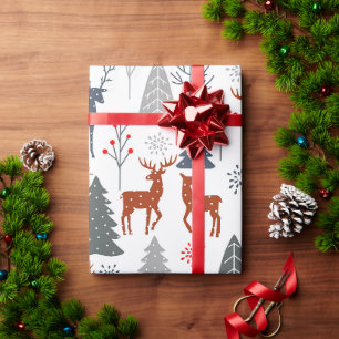 Papel de Regalo Ciervos de Navidad Árbol Escandina