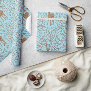 Papel De Regalo Ciervos de Navidad sobre azul