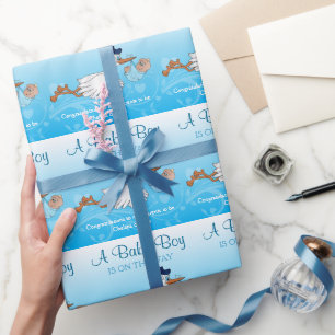 Papel De Regalo Cigüeña con un niño pequeño y lindo