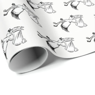 Papel De Regalo Cigüeña vintage entregando un bebé #1