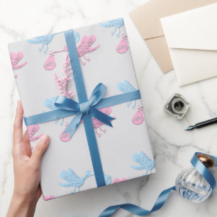 Papel De Regalo Cigüeñas rosadas azules
