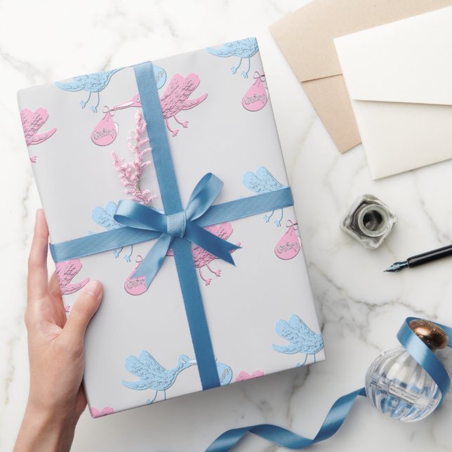 Papel De Regalo Cigüeñas rosas azules (Regalar)