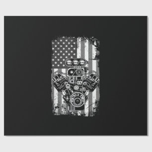 Papel De Regalo Cilindro de Coche Musculoso Antiguo Bandera Americ