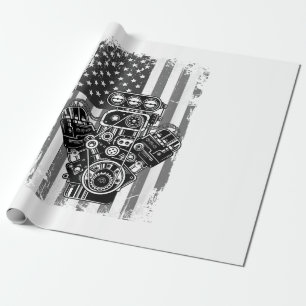 Papel De Regalo Cilindro de Coche Musculoso Antiguo Bandera Americ
