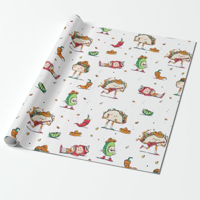 Papel De Regalo cinco de mayo tacos kawaii mexicano (Desenrollado)
