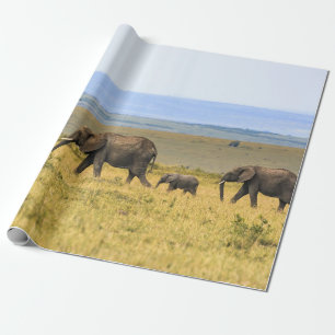 PAPEL DE REGALO CINCO ELEFANTES EN GRASA MARRONA