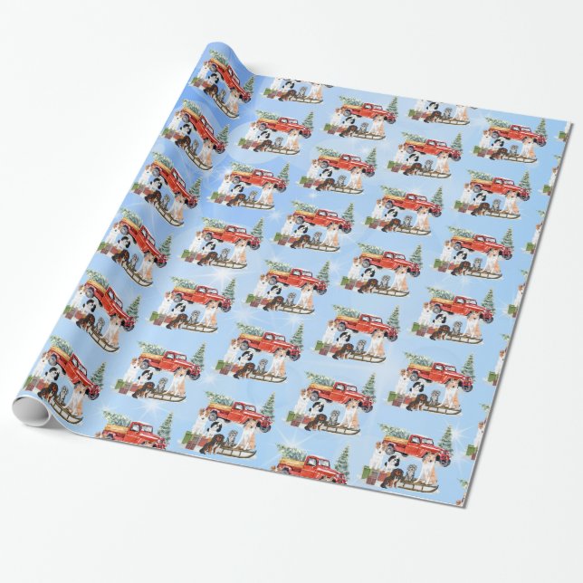 Papel De Regalo Cinco perros de lujo Navidades festivos con regalo (Desenrollado)