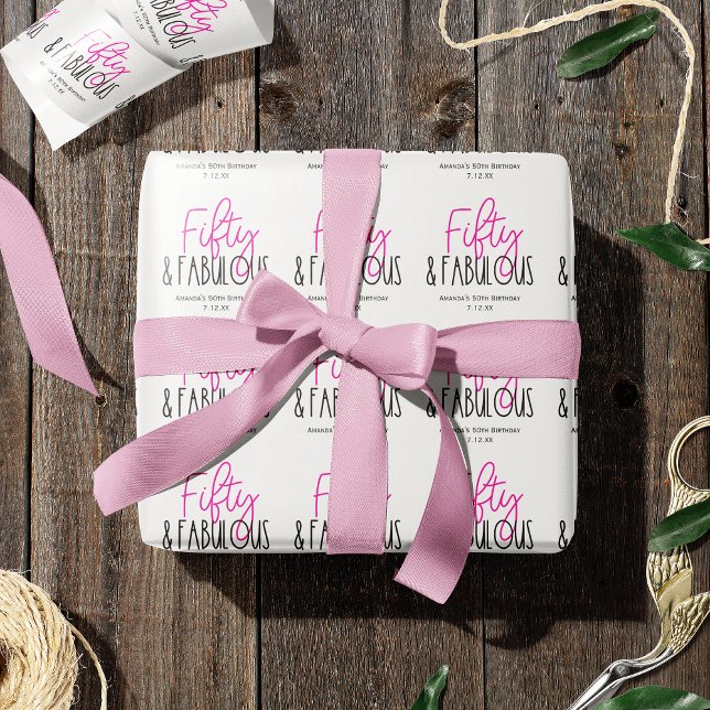 Papel De Regalo Cincuenta y fabuloso cumpleaños número 50 con text (Subido por el creador)