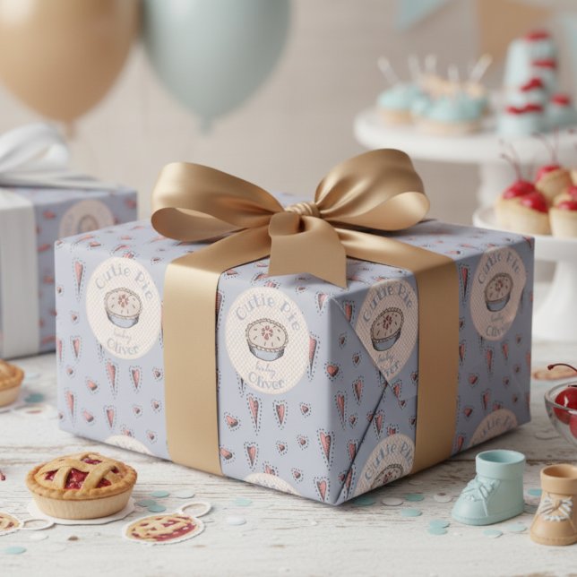 Papel De Regalo Cinta azul ligera para bebé (Boho A Little Cutie Pie Thanksgiving Baby Shower Wrapping Paper for Fall. Autumn Pie and Cute Hearts)