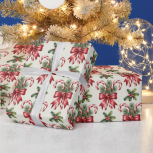 Papel De Regalo Cinta de Caramelo Rojo y Blanco Patrón de Navidad
