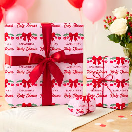 Papel De Regalo Cinta de cuadros rojos para baby shower de cereza 