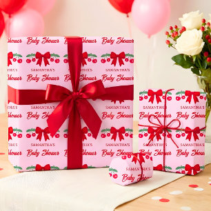 Papel De Regalo Cinta de cuadros rojos para baby shower de cereza 