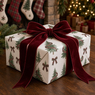 Papel De Regalo Cinta de Cuadros Vintage Árbol de Navidad Lazo Bur