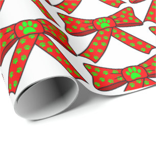 Papel De Regalo Cinta de patrón de pata de perro rojo blanco de Na