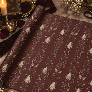 Papel De Regalo Cinta de raya de rosa fantasmal vintage Halloween