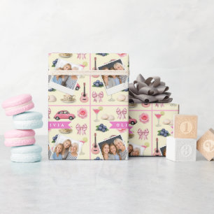 Papel De Regalo Cinta personalizada para cóctel rosa de coqueta ad