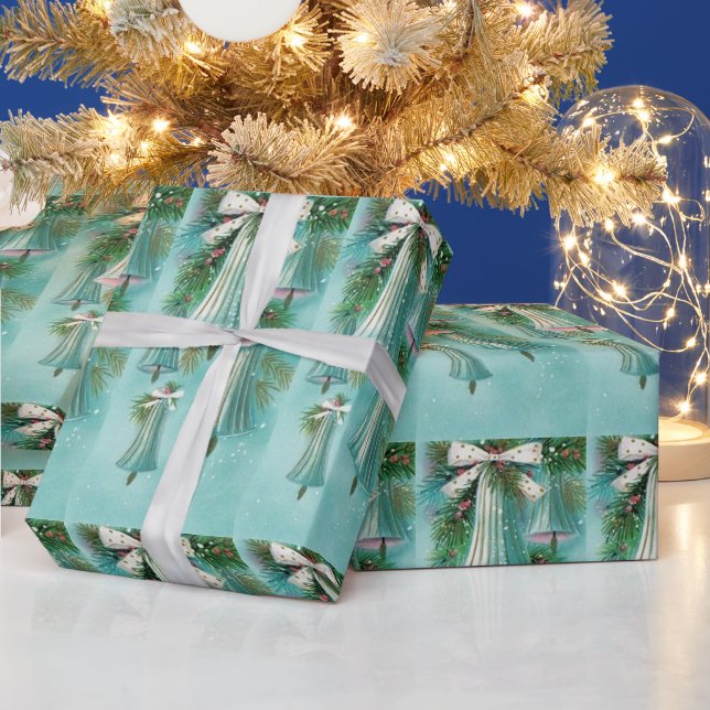 Papel De Regalo Cinta plateada de las campanas azules modernas de  (Vacaciones)