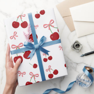 Papel De Regalo Cinta Roja de Cereza Patrón Continuo Diseño de Fru