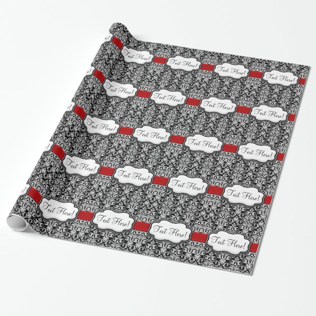 Papel De Regalo Cinta roja de damasco blanco/negro de moda (Desenrollado)