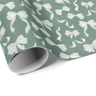 Papel De Regalo Cinta y lazos vintage en lino acuarela (verde)