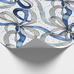 Papel De Regalo Cintas abstractas azules y plateadas