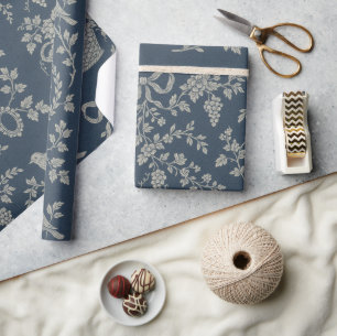 Papel De Regalo Cintas azules y crema Toile francés
